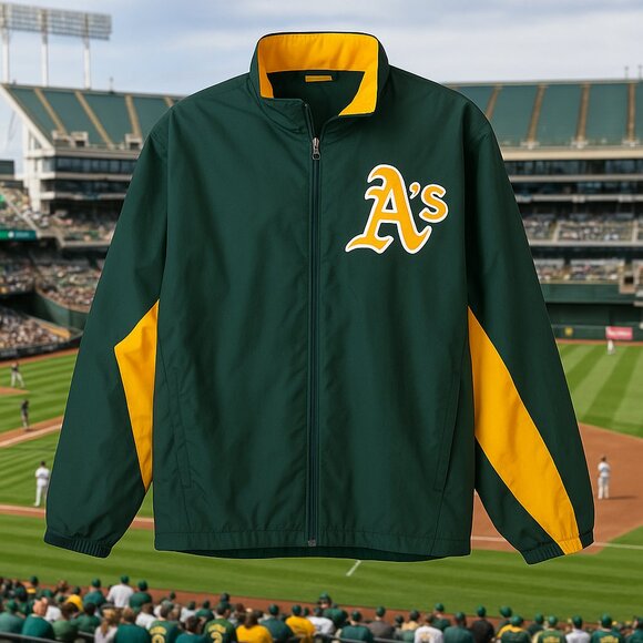 Oakland Athletics Majestic Authentic Collection Windbreaker Jacket 2XL Green & Y - Picture 2 of 3
